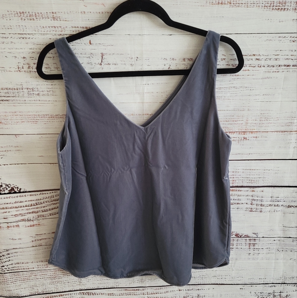 LOFT L Velvet Double V Shell Sliver Gray - Picture 3 of 3